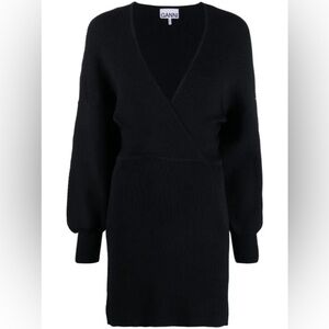 NWT GANNI - V Neck Mini Dress in Dark Navy